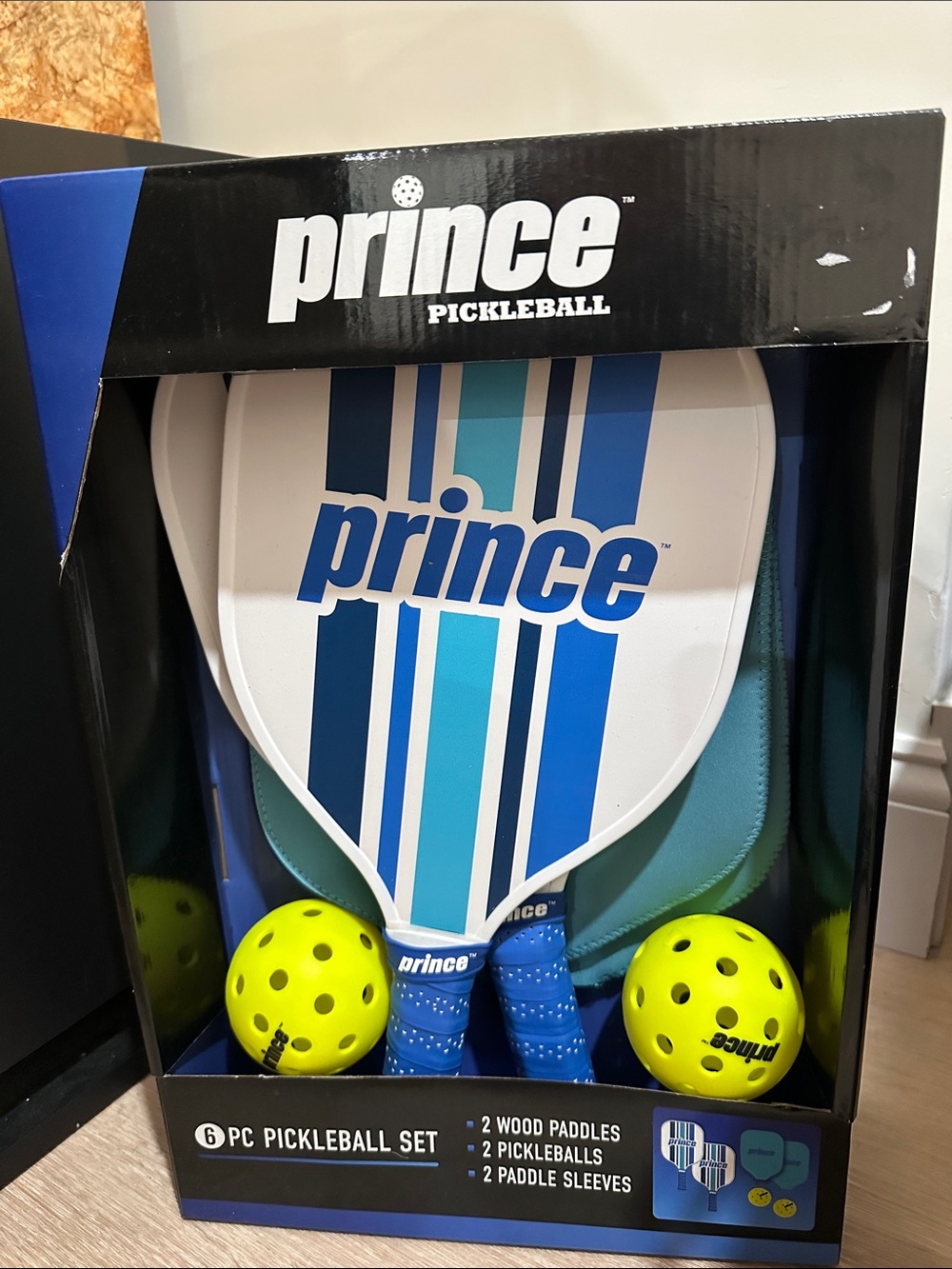 NEW IN PACKAGE Prince Blue and White Pickleball Paddle Set with Covers